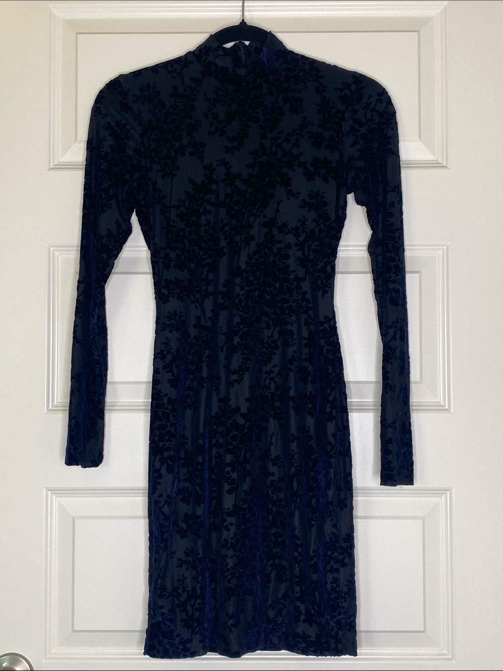 Dress the Population Navy Blue Velvet Burnout Mini Bodycon Dress